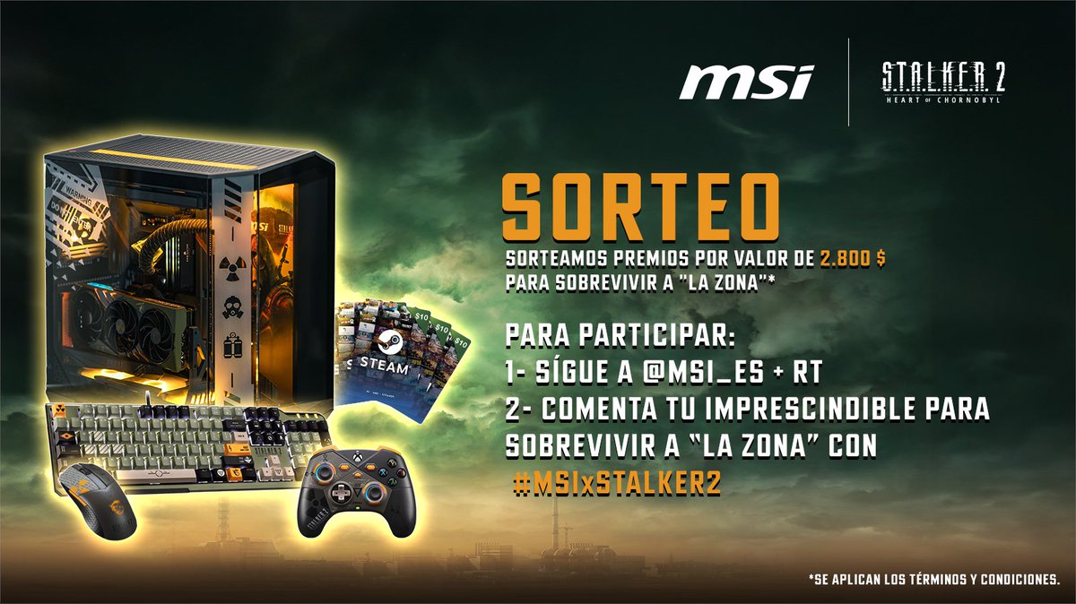 MSI_ES's tweet image. SORTEO DE STALKER 2 ☢️
¡Cuéntanos cuál es tu imprescindible para sobrevivir a la zona!

Para participar:
1- Sigue a @MSI_ES  + RT
2- Comenta cuál es tu IMPRESCINDIBLE para sobrevivir en La Zona + #MSIxSTALKER2