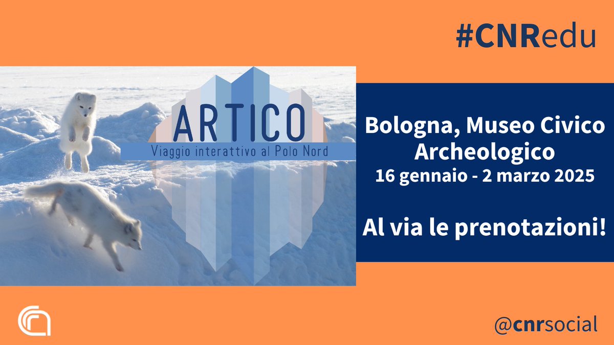 La mostra “Artico - Viaggio interattivo al Polo Nord” fa tappa al Museo Archeologico di Bologna, dal 16 gennaio al 2 marzo 2025.

Prenotazioni già aperte per le scuole su bo.cnr.it/wp_artico/ 
 
Info sulla mostra: articomostra.cnr.it

<a href="/CNRDTA/">CNR-DTA</a> <a href="/cnrisp/">CNR ISP</a> <a href="/Cnr_Iret/">Cnr_Iret</a> <a href="/CnrItd/">CNR ITD - Istituto Tecnologie Didattiche</a>