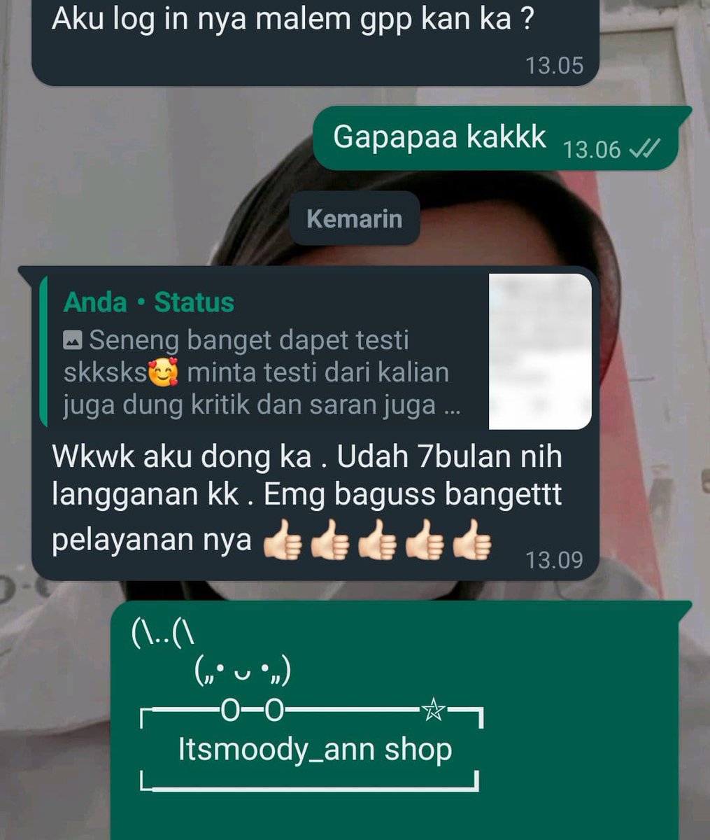 ✧༺ BA SINCE 2020 ༻✧
୨୧˚ Order only WA dijamin Fastresp
୨୧˚ Amanah ramah tidak galak 
୨୧˚ Payment bisa qris, full garansi support all device

🎀 Testi ribuan boleh tanyakan di WA 
wa.me/6287736160611

👇🏼Review jujur customer 1 tahun lebih berlangganan👇🏼