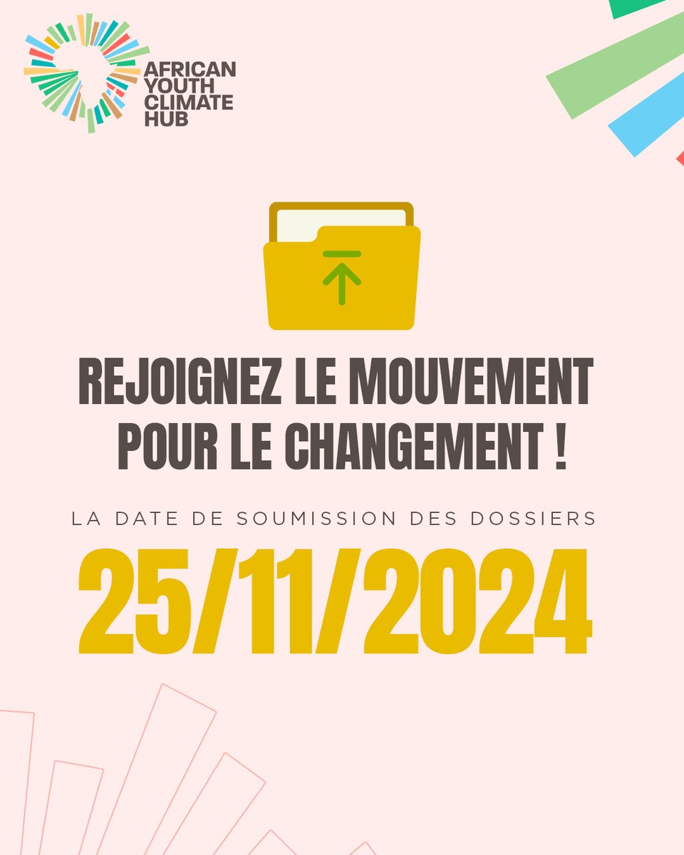 Vous êtes un jeune passionné par le climat et l'innovation ? C'est le moment de vous engager et de faire la différence !

🗓 Date limite de candidature : 25/11/2024
📩 Postulez ici : youthclimatehub.org

Rejoignez-nous pour créer un avenir durable ensemble ! ✨

#AYCH