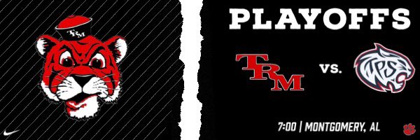 🚨 GAMEDAY 🚨

Round 2 | TRM vs Trinity 
⌚️7:00
📍Montgomery, AL

You can purchase tickets on GoFan! 

Come out and support your Tigers as they Travel to Montgomery for the 2nd Round of the playoffs! 💥 #WeAreMiller #MillerStrong