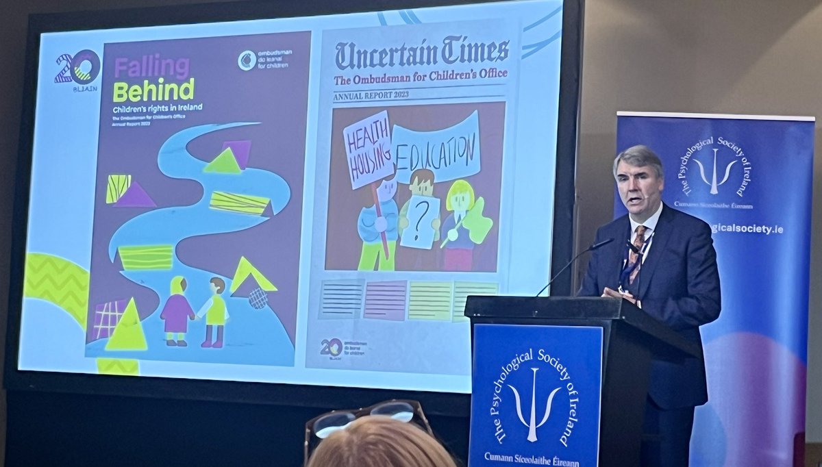 .<a href="/OCO_ireland/">Ombudsman for Children</a> Dr Niall Muldoon reminds us of the still uncertain times for children in Ireland at #PSIConf2024 20 years of Children’s Rights… more work to do, particularly in the area of #children’s #mentalhealth <a href="/PsychSocIreland/">Psychological Society of Ireland</a>