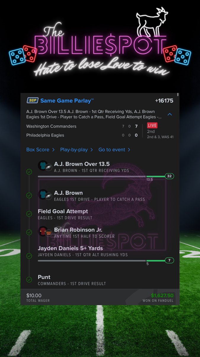 thebilliespot's tweet photo. GOOSEY MANE LA FLARE 🔥 

What a hit from Goose (+16175)🚀

All plays posted in our free discord, what are you waiting for? Come cash with us and pay for those Christmas gifts 🎁 

🆓 https://t.co/CovE37WkR7

#fanduel #gamblingx #gamblingtwitter #SportsBettingX  #freepicks https://t.co/LCWrq3Xbiy