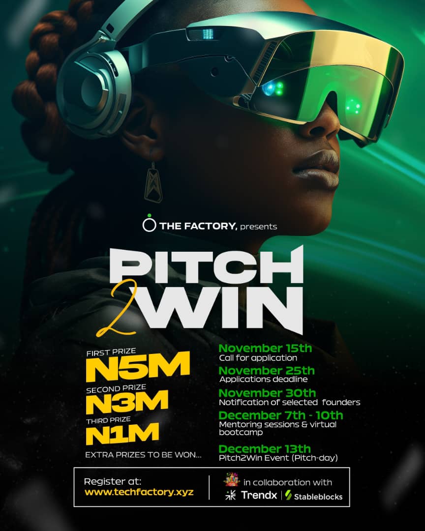 Dream big, pitch bigger!  Pitch2Win is searching for Nigeria’s next top innovators  with solutions in various industries (e.g., Fintech, Healthtech, Edtech, Tech Entertainment e.t.c).