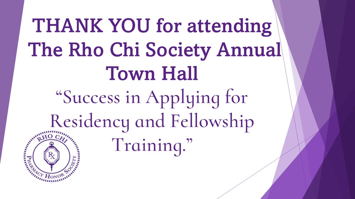 We would like to extend our appreciation for your participation in the 2024 Rho Chi Annual Town Hall, “Success in Applying for Residency and Fellowship Training.” 
We are pleased to inform you that the recordings of the sessions are now available on our website. #rhochiforlife