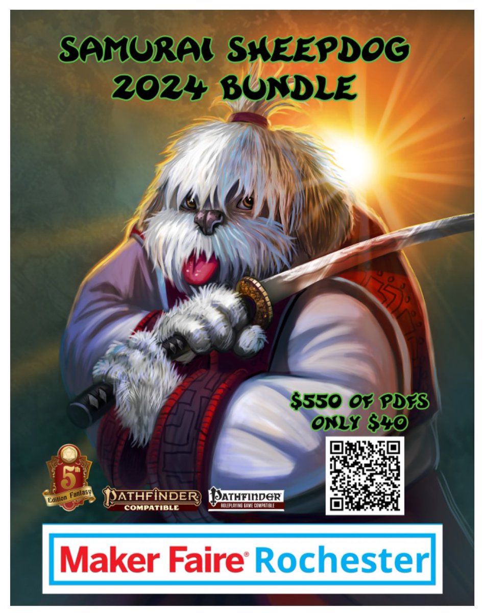 We’re <a href="/MakerFaireRoc/">Maker Faire Rochester</a> today for STEAM fest and tomorrow for the Faire. If you’re in the Rochester area come by RIT and say hi!

Also have a cool bundle to celebrate, live now!

drivethrurpg.com/en/product/502…