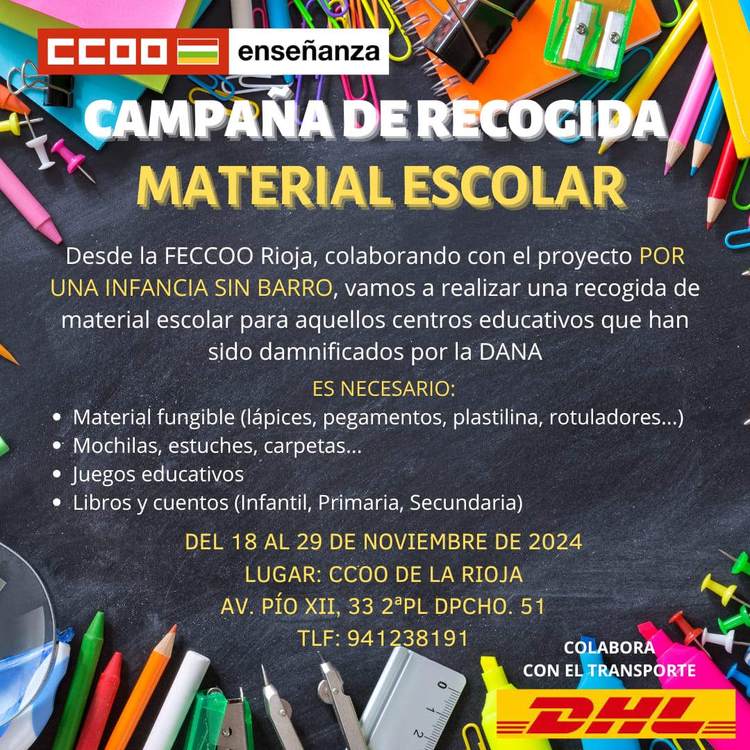 feccoorioja's tweet photo. Somos conocedoras de otras campañas que se están llevando a cabo y con las que también colaboramos, pero si queréis donar o conocéis a personas que no tengan que ver con el mundo de la Enseñanza y quieran colaborar también, podéis traer material escolar a nuestra sede. https://t.co/RmZOlkUjmi