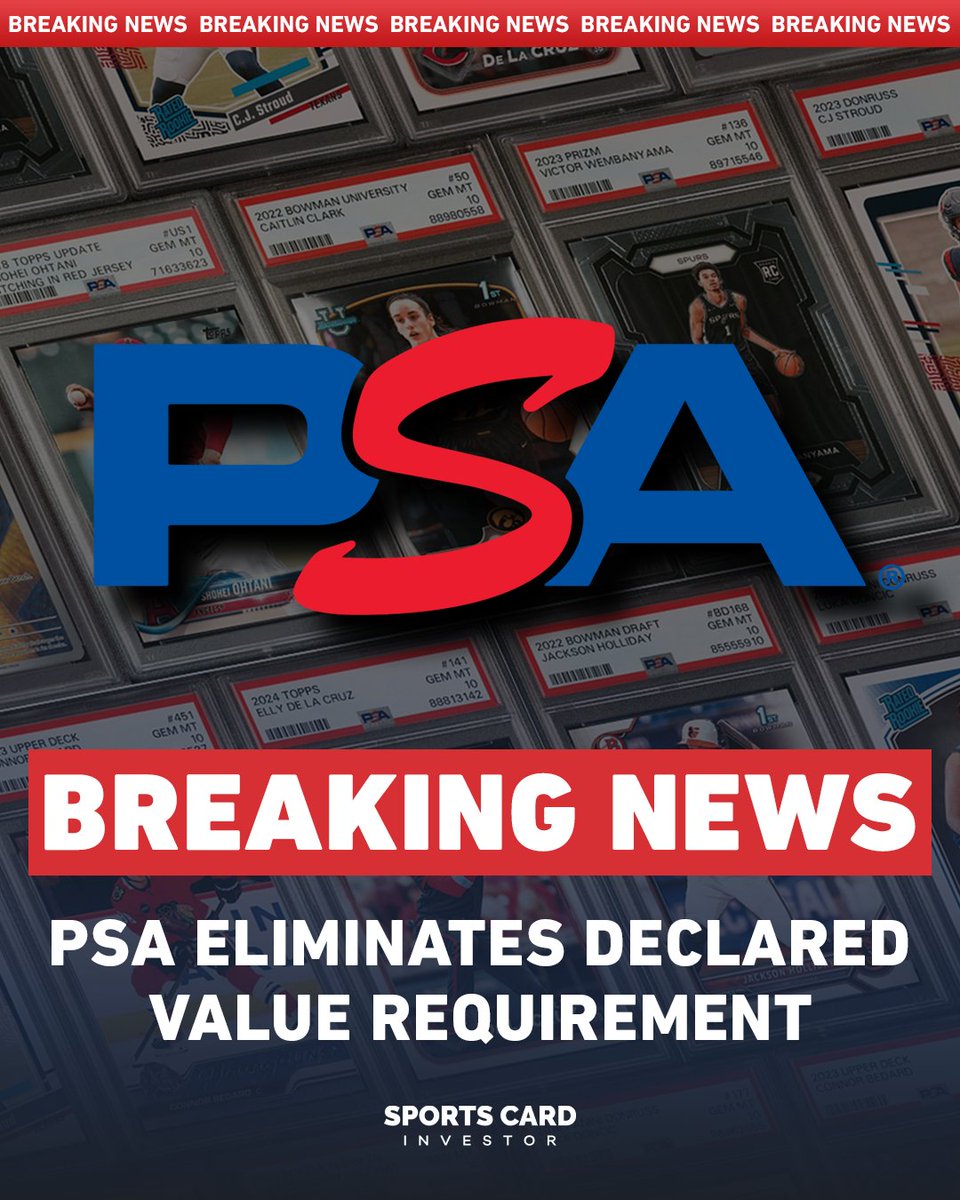 SportsCardInv's tweet photo. 🚨BREAKING NEWS🚨
Per @natsturner, you no longer need to enter a declared value for each item you submit on the Online Submission Center.
Now, every item is automatically insured up to the maximum value allowed for the selected service level. https://t.co/r0F1jQhe2c