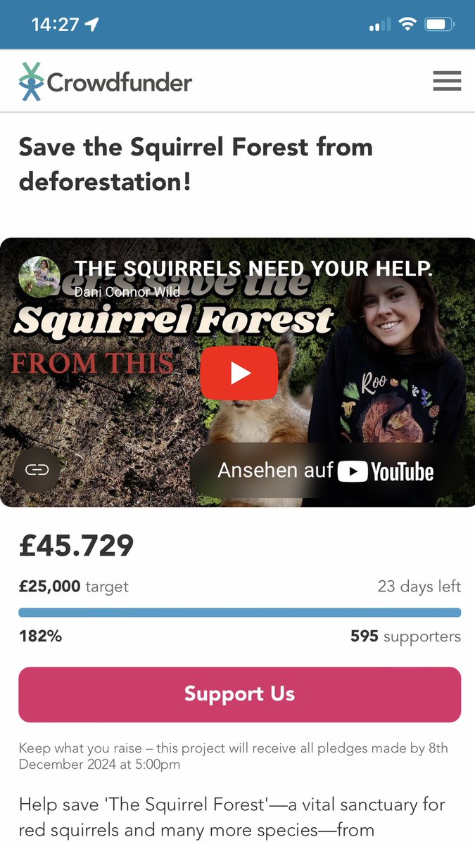 @DaniConnorWikd's crowdfunded project to "Save the #Squirrel Forest from deforestation" reached it's goal within 5 hours 🥳
Now it's not too far from hitting £50k, let's help her to jump that mark:
crowdfunder.co.uk/p/daniconnorwi…