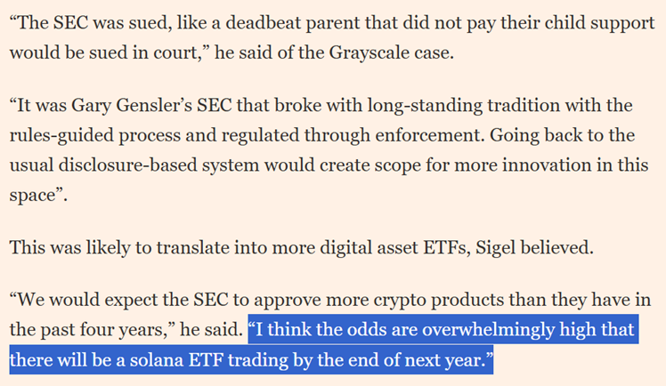 Nate Geraci (@nategeraci) on Twitter photo VanEck's <a href="/matthew_sigel/">matthew sigel, recovering CFA</a>...
"I think the odds are overwhelmingly high that there will be a solana ETF trading by the end of next year."
via <a href="/SteveJohnson000/">Steve Johnson</a> VanEck's <a href="/matthew_sigel/">matthew sigel, recovering CFA</a>...
"I think the odds are overwhelmingly high that there will be a solana ETF trading by the end of next year."
via <a href="/SteveJohnson000/">Steve Johnson</a>