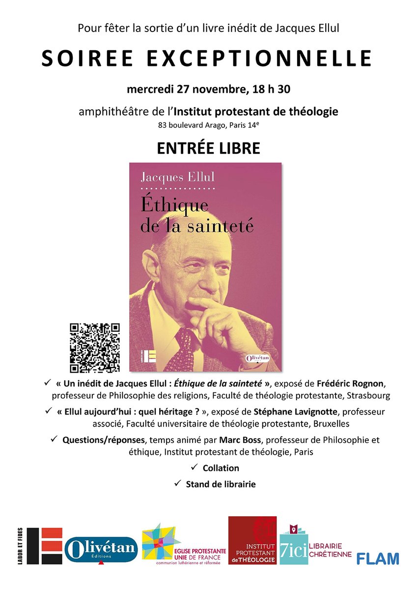 Éthique de la sainteté, un livre inédit de Jacques Ellul - Soirée de lancement le 27/11 <a href="/iptheologie/">IPT</a> editions-olivetan.com/actualite/un-t…