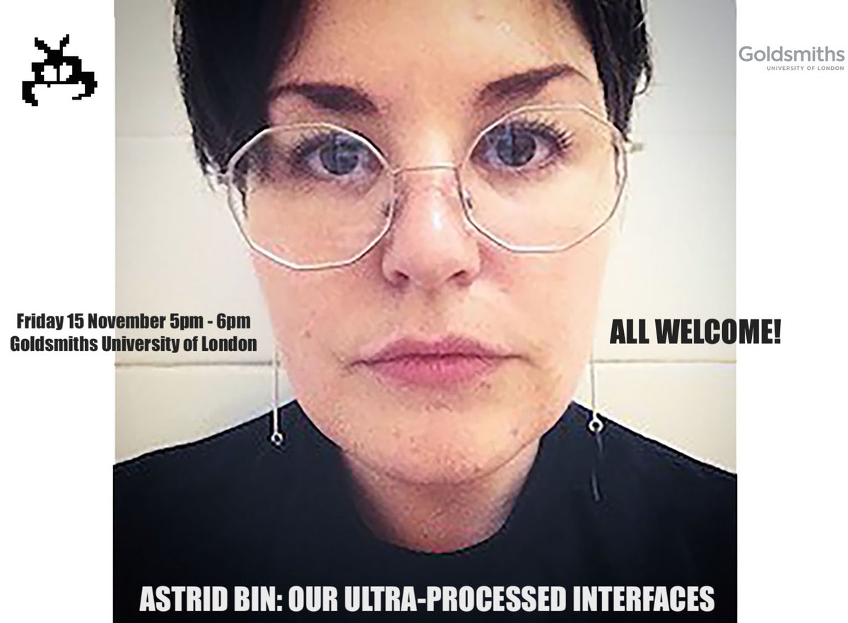 Astrid Bin: Our Ultra-Processed Interfaces
Friday 15 November 5pm - 6pm
Sonic Immersive Media Lab (G05)
St James Hatcham Church
New Cross Gate 
ALL WELCOME
