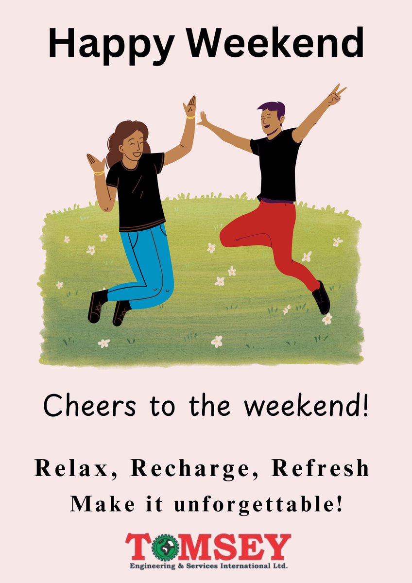 tomseyeng's tweet photo. Happy Weekend from TOMSEY Engineering &amp; Services International Ltd.!

Cheers to the weekend! 
Take this time to relax, recharge, and refresh. 
Whether you’re catching up on rest, spending time with loved ones, or pursuing hobbies, make it a weekend to remember! https://t.co/2WFeZTUymg