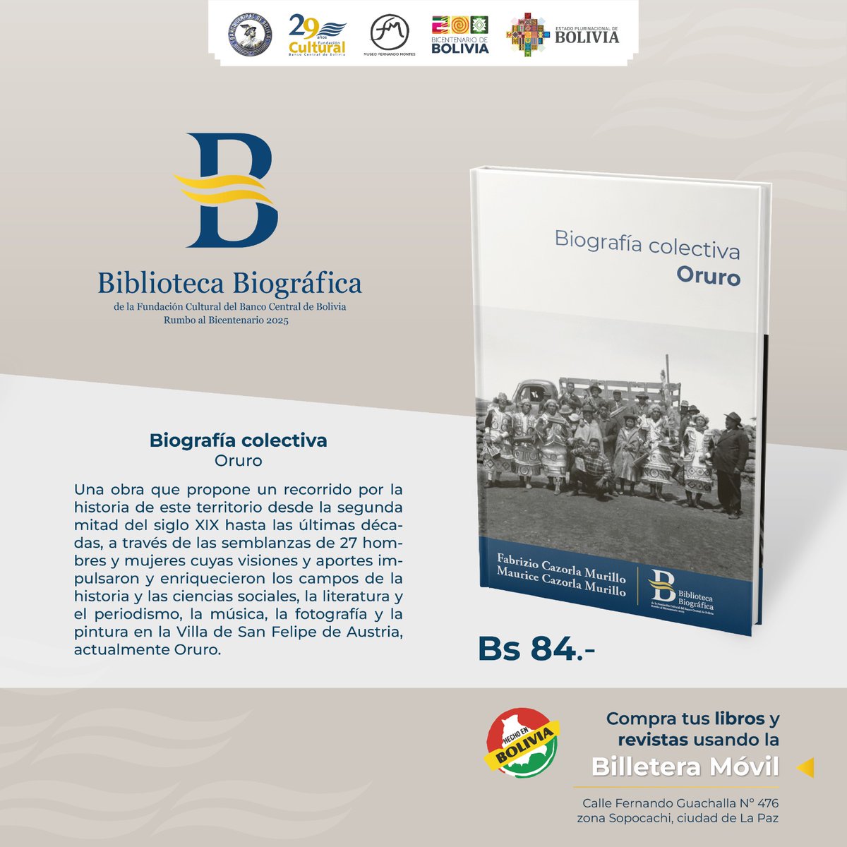 #FCBCB| 𝑩𝒊𝒃𝒍𝒊𝒐𝒕𝒆𝒄𝒂 𝑩𝒊𝒐𝒈𝒓𝒂́𝒇𝒊𝒄𝒂 𝒅𝒆 𝒍𝒂 𝑭𝑪-𝑩𝑪𝑩 𝑹𝒖𝒎𝒃𝒐 𝒂𝒍 𝑩𝒊𝒄𝒆𝒏𝒕𝒆𝒏𝒂𝒓𝒊𝒐 2025 - 𝑩𝒊𝒐𝒈𝒓𝒂𝒇𝒊́𝒂 𝒄𝒐𝒍𝒆𝒄𝒕𝒊𝒗𝒂 𝒅𝒆 𝑶𝒓𝒖𝒓𝒐

#LaCulturaNosUne
#UnidosRumboAlBicentenario
#SomosUnPaisEstable