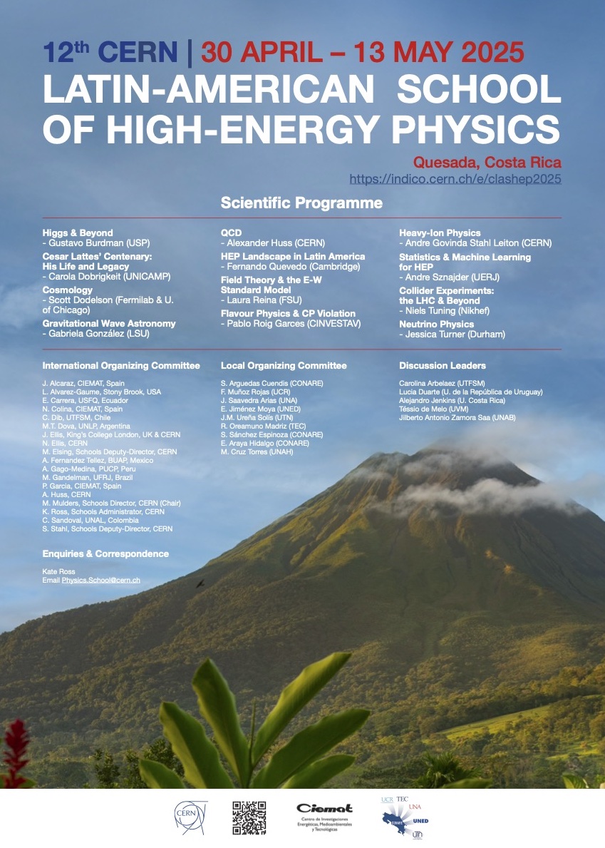 Applications are now open for the next edition of CERN's Latin American School in High-Energy Physics, which will take place in Costa Rica from 30 April to 13 May 2025.  indico.cern.ch/event/1467690/…