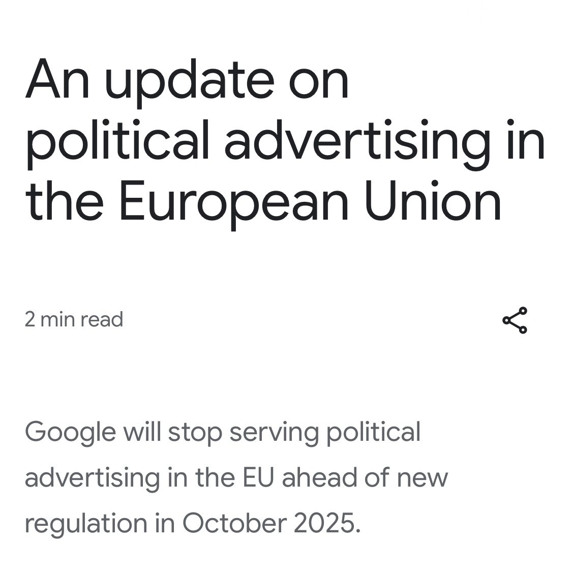 Vildt! Google vil ikke køre politiske annoncer mere 😳

På den positive side kan det være, at vi i Common så kan fortælle om nogle af vores seje resultater med annoncering hos Google 😅
