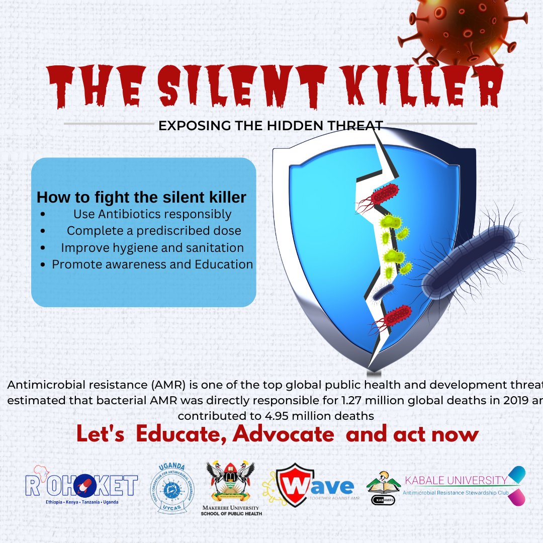 m_dagz001's tweet image. Antimicrobial Resistance 🧫 can lead to infections that are difficult to treat due misuse of drugs, poor sanitation and many more. Together we can stand and fight this [ The silent killer] ⚔🩺 hence keeping our communities healthy 😊💊.
#NationalAMRcontest24
#UGYouthAgainstAMR