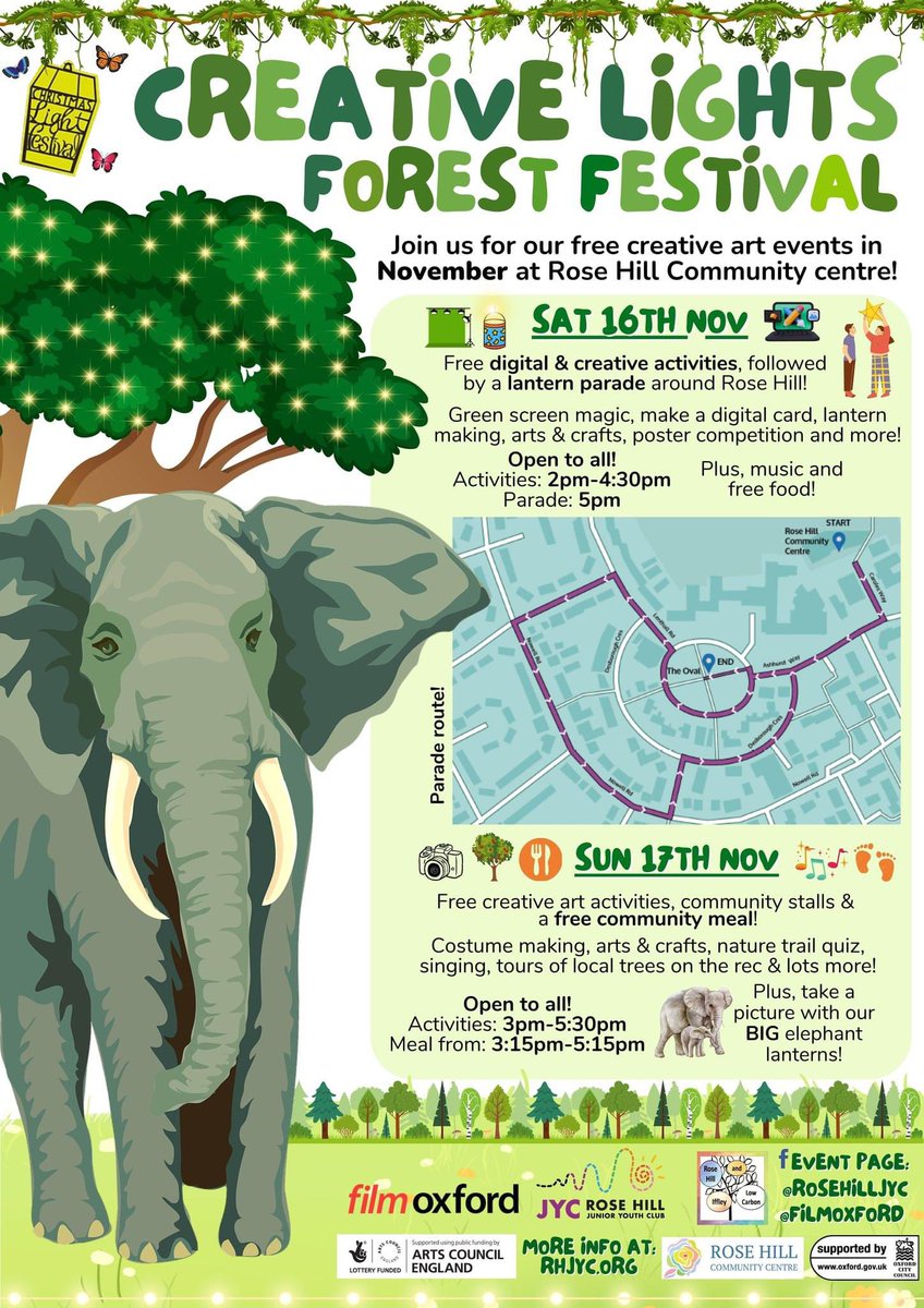 Film Oxford (@filmoxford) on Twitter photo The Creative Lights Forest Festival is at Rose Hill Community Centre this weekend. All welcome to join the Lantern Parade with the gigantic Elephant Lanterns!
#oxlightfest24 #ACESupported #letscreate <a href="/OxfordCity/">Oxford City Council</a> The Creative Lights Forest Festival is at Rose Hill Community Centre this weekend. All welcome to join the Lantern Parade with the gigantic Elephant Lanterns!
#oxlightfest24 #ACESupported #letscreate <a href="/OxfordCity/">Oxford City Council</a>
