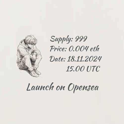 Launch Announcement!

Supply: 999
Price: 0.004 eth
Date: 18.11.2024 (Monday) /// 15.00 UTC

Launch on <a href="/opensea/">OpenSea</a>