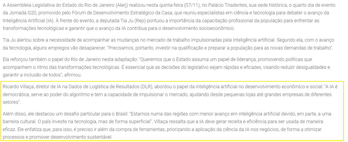 Ricvill's tweet photo. A IA é democrática e transforma de pequenas a grandes empresas. O desafio é vencer a barreira cultural e aplicar IA com eficiência e sustentabilidade. Foi um prazer compartilhar sobre isso na Alerj no fórum G20! #InteligenciaArtificial #Inovação #iA 

https://t.co/DUA8dDQ2m2 https://t.co/F2P8SW8QOq