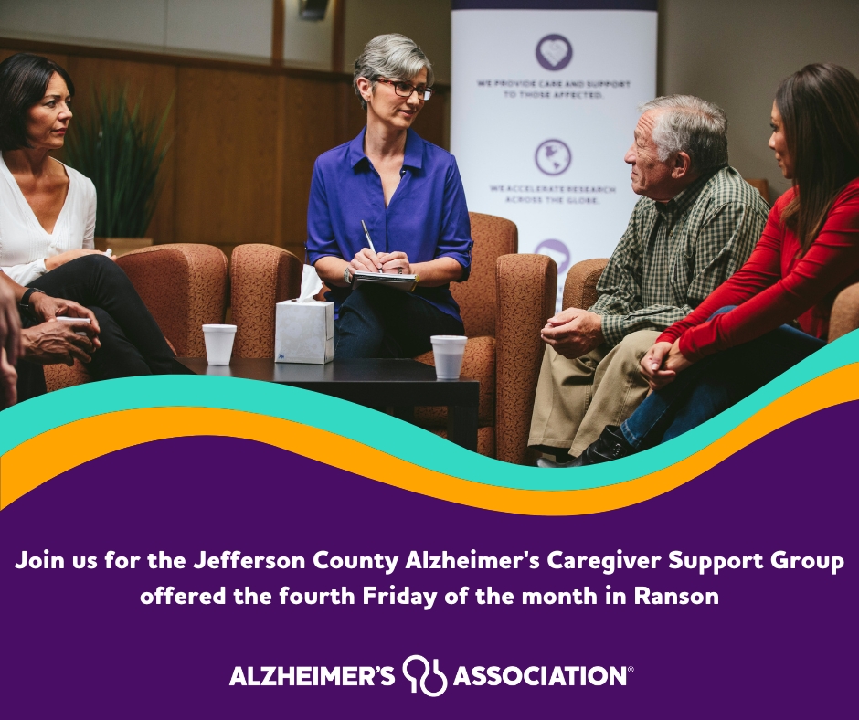 Jefferson County caregivers: We have a support group for you! It meets at 11 am on the 4th Friday of the month at Jefferson County Council on Aging, 103 W. 5th Ave. in Ranson. Contact 800.272.3900 to sign up. Learn more at bit.ly/alzwvsupport. #ENDALZ