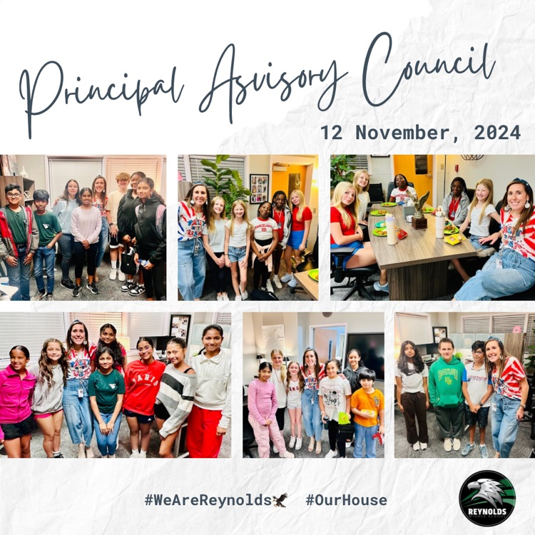 Hey, Eagles! We are excited for the launch of Dr. Mullins’ Principal Advisory Council, a group of dedicated student leaders here at Reynolds Middle School. They’re bringing fresh ideas &amp; valuable feedback to make our campus an even better place for all! #WeAreReynolds🦅 #OurHouse