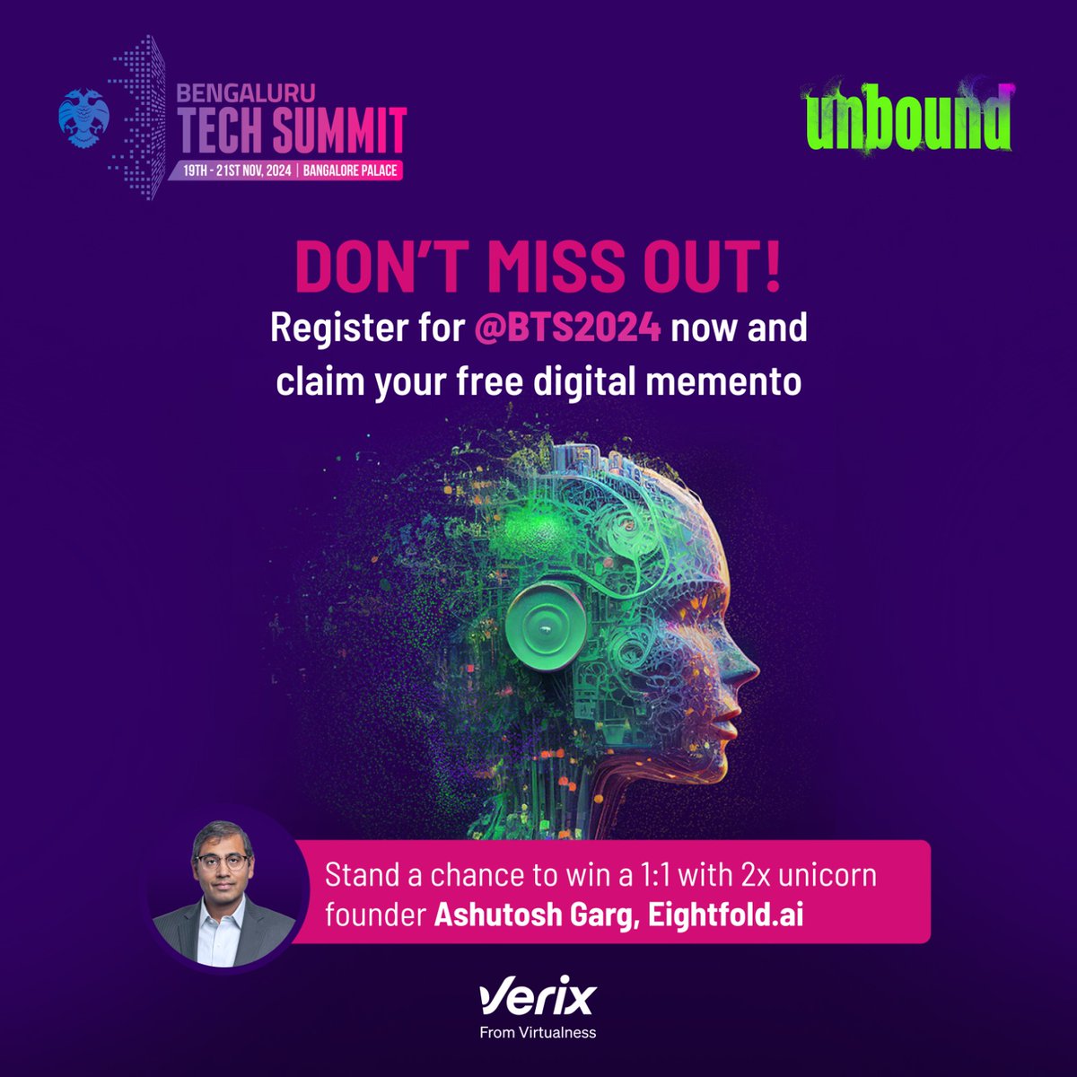 🌐 Be Unbound: Bengaluru Tech Summit 2024 🌟

Karnataka, the hub of innovation and home to 33% of India’s Web3 startups is ready to host Asia’s largest tech conclave – the 27th edition of <a href="/blrtechsummit/">BengaluruTechSummit</a>  2024! 🚀

Taking place from November 19-21 at the iconic Bangalore Palace,