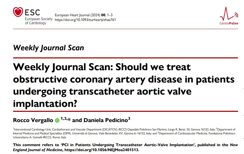 EHJ Editor-in-Chief (@ehj_ed) on Twitter photo Should we treat obstructive coronary artery disease in patients undergoing TAVI? Read the latest Weekly Journal Scan in EHJ:
academic.oup.com/eurheartj/adva…
#TAVI #PCI <a href="/escardio/">European Society of Cardiology</a> <a href="/ESC_Journals/">European Society of Cardiology Journals</a> Should we treat obstructive coronary artery disease in patients undergoing TAVI? Read the latest Weekly Journal Scan in EHJ:
academic.oup.com/eurheartj/adva…
#TAVI #PCI <a href="/escardio/">European Society of Cardiology</a> <a href="/ESC_Journals/">European Society of Cardiology Journals</a>