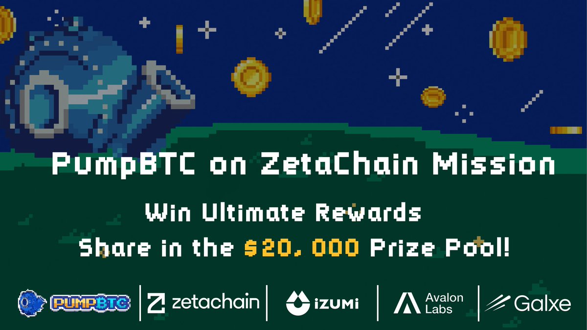 1\
Get Ready for the PumpBTC on ZetaChain Mission!

PumpBTC is excited to bring rewards to more ecosystems. We are launching the campaign with <a href="/zetablockchain/">ZetaChain 🟩</a>, <a href="/avalonfinance_/">Avalon Labs 🎩🔮</a>, <a href="/izumi_Finance/">iZUMi Finance | #iZiSwap</a>, and available on <a href="/GalxeQuest/">Galxe Quest</a>.

Join us for a chance to win from our prize pool of