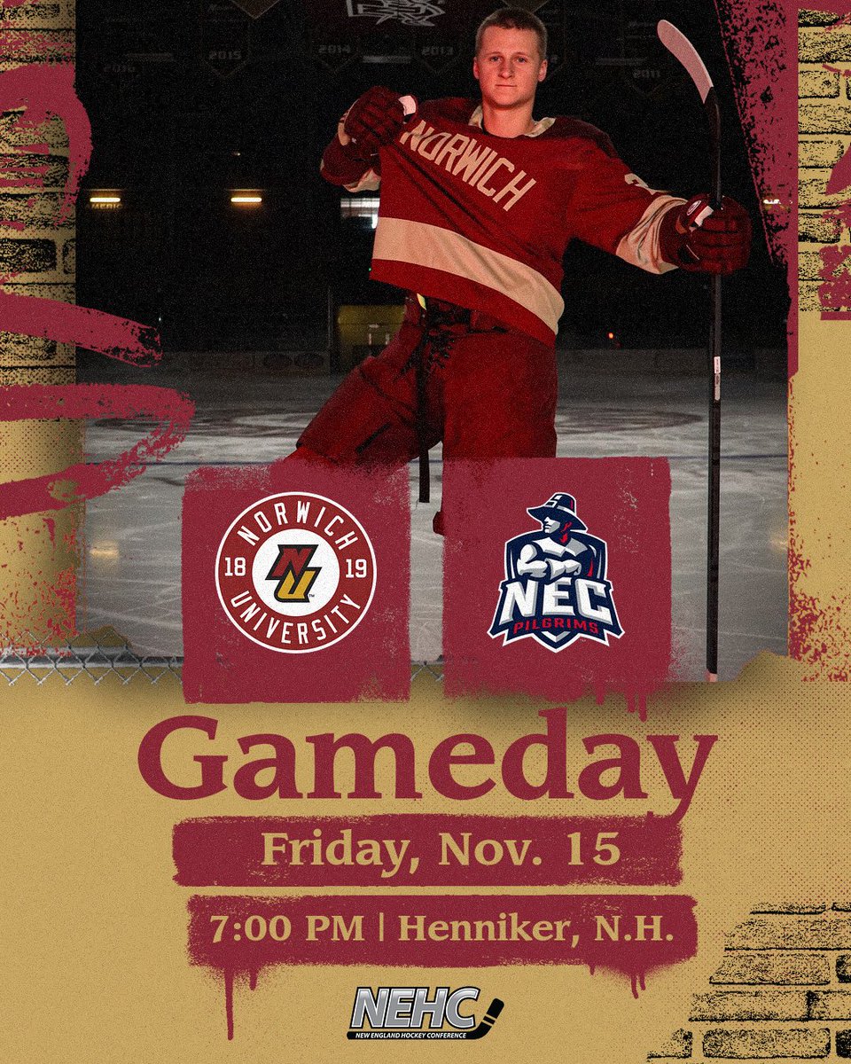 Howdy Pilgrim
🆚: NEC
📍: Henniker, N.H.
🏟️ : Lee Clement Arena
⏰ : 7 PM
📊 : bit.ly/3A7OeM6
📽️ : bit.ly/3XFHzoq
<a href="/NorwichMHKY/">Norwich Men's Ice Hockey</a> <a href="/NEHockeyConf/">NE Hockey Conference</a> <a href="/DIIIHockeyNews/">D-III Hockey News</a>  
#RollWick #d3hky