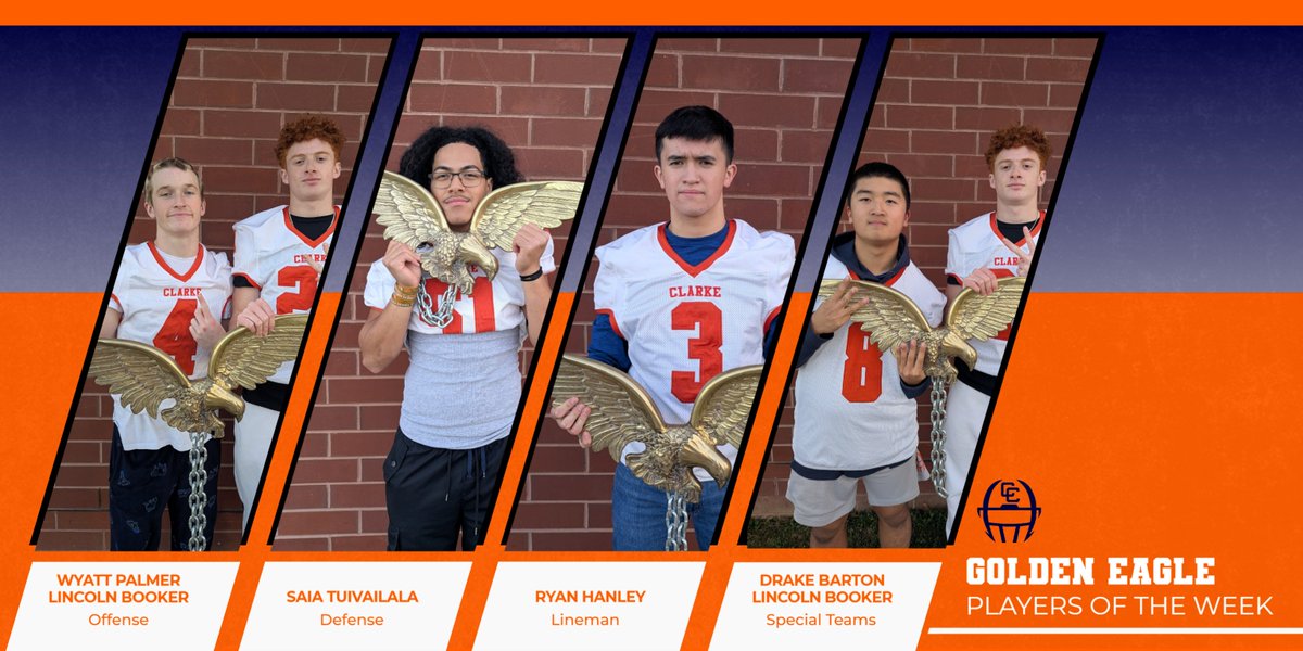 Our Golden Eagle Players of the Week from the Madison Game.
Offense - Wyatt Palmer &amp; Lincoln Booker
Defense - Saia Tuivailala
Lineman - Ryan Hanley
Special Teams - Drake Barton &amp; Lincoln Booker