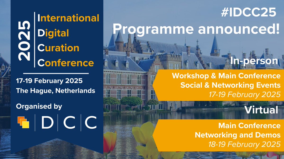 🗺️Over 125 contributions from all over the world make up our #IDCC25 programme, that all meet the theme Twenty years back, twenty years forward: lessons and directions in digital curation.

This year we have created in-person and virtual programmes you can access now👇