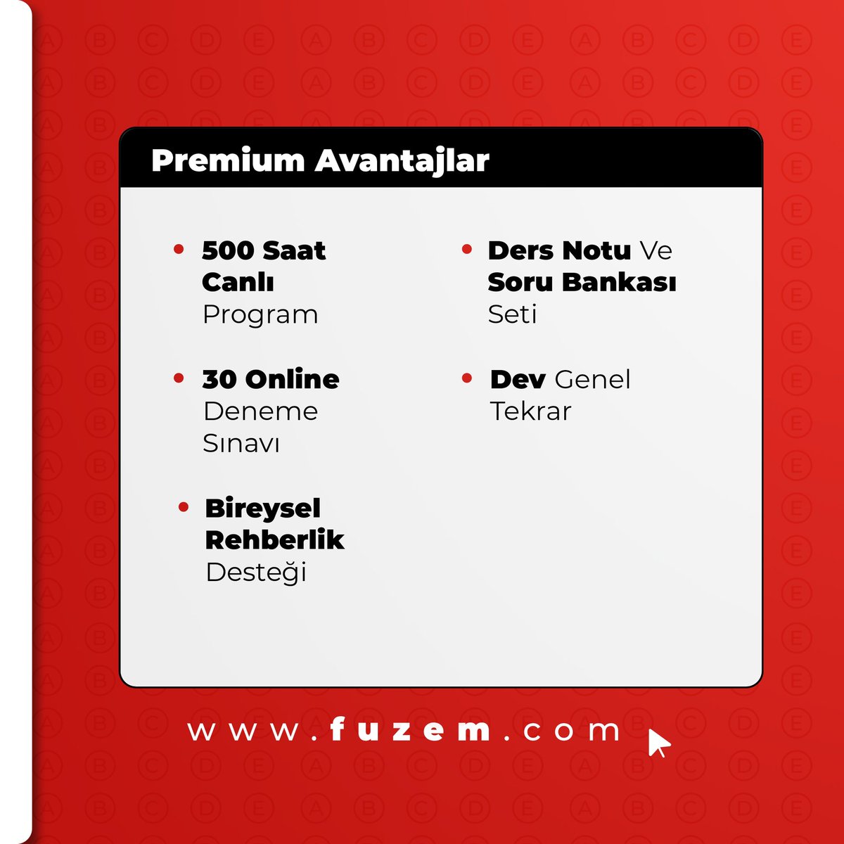 2025 / MEB-AGS Hazırlıkta FUZEM Hep Yanında!
Fatih GENÇ Koordinatörlüğünde Milli Eğitim Akademisi Giriş Sınavı MEB/AGS Eğitim Programlarımızdaki Premium Avantajlar Sadece fuzem.com’da!

#fuzem #farklıuzem #meb #ags #kpss #öabt #osym #akademik