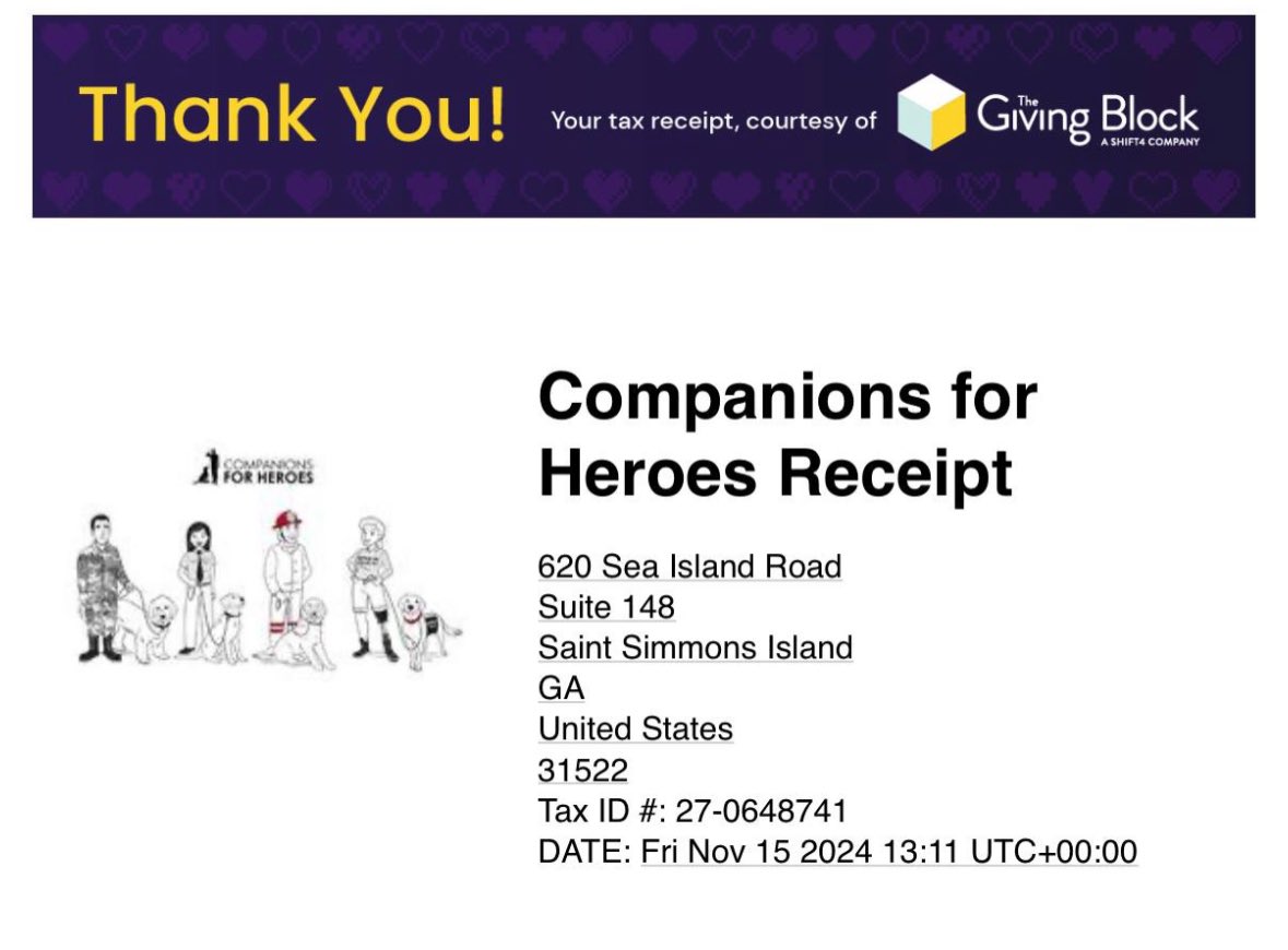 CHUCK_on_Base's tweet photo. $CHUCK always gives back. 500$ donated to Companions for Heroes 🔥🙏

Check them out: https://t.co/DCn4esxXyo https://t.co/br2Uu95hHV