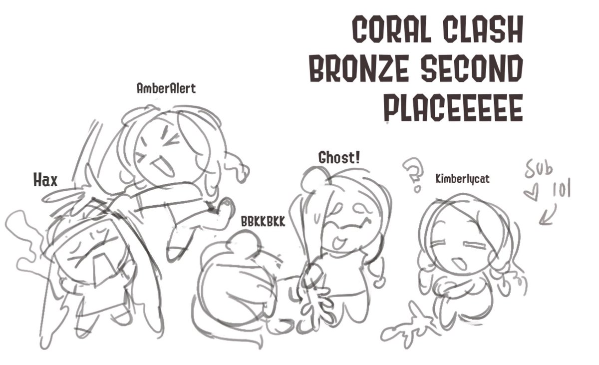 spirality_spl's tweet image. Last night we got 🥈 in the Bronze Bracket of Coral Clash: Low Tide!!! 

Ty @Kimberlycat9 for subbing!!! 

And shoutout to Ghost for this awesome doodle of us clashing with coral