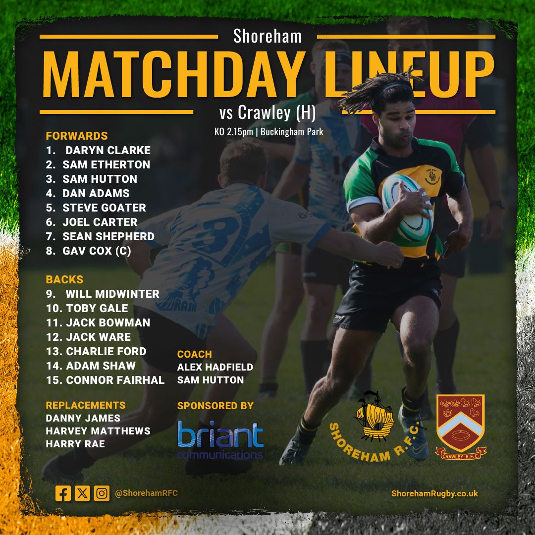 Shoreham Rugby Club (@shorehamrfc) on Twitter photo Itโs 3rd vs 4th this weekend as our 1st XV welcomes 4th place <a href="/CrawleyRugby/">Crawley RFC</a> to Buckingham Park for a KO 2.15pm. Plenty of time to cheer on the boys and still catch the <a href="/EnglandRugby/">England Rugby</a> game.
Big thank you to our gameday sponsor <a href="/BriantComms/">Briant Communications</a>
Up the Ham๐๐๐ Itโs 3rd vs 4th this weekend as our 1st XV welcomes 4th place <a href="/CrawleyRugby/">Crawley RFC</a> to Buckingham Park for a KO 2.15pm. Plenty of time to cheer on the boys and still catch the <a href="/EnglandRugby/">England Rugby</a> game.
Big thank you to our gameday sponsor <a href="/BriantComms/">Briant Communications</a>
Up the Ham๐๐๐