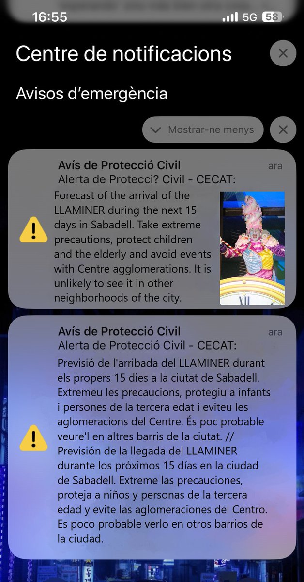 XaviOliveF's tweet photo. PERÒ KHEEE?

Fortíssim que m'acaba de sonar l'alarma de Protecció Civil per l'arribada del Llaminer a Sabadell https://t.co/9Loy4jZMRX