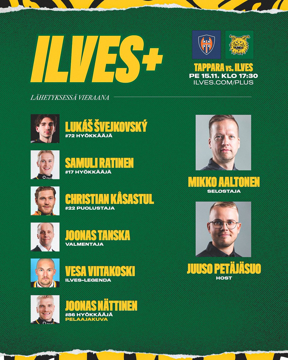 ILVES+ ottelulähetys tänään käyntiin Nokia Arenasta klo 17:30! 🔥

Mukana lähetyksessä mm. uusia Ilves-kasvoja! 

🎙️ Kuuntele: ILVES.COM/PLUS

#Ilves #Liiga