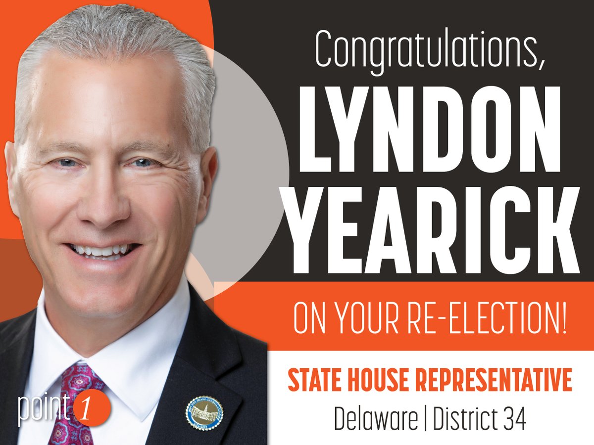point1gop's tweet photo. Congratulations, Minority Whip Lyndon Yearick, on your re-election win for State House, representing Delaware's 34th District. Thank you for letting us handle your direct mail needs this election year!

#point1wins https://t.co/Eib4HQMsD5