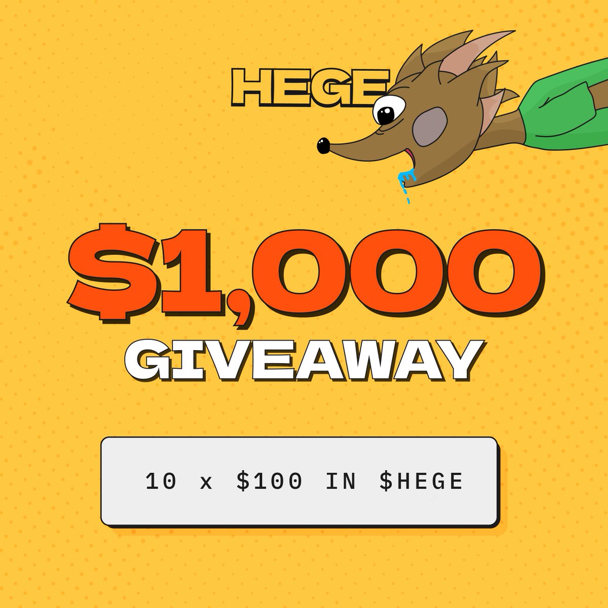 🎉 $1,000 GIVEAWAY 🎉

To celebrate the reveal of our strategy going forward, we will be giving away $100 to 10 lucky participants!

📌 The rules are simple and are as follows:
🟢 Like, and repost this post
🟢 Follow <a href="/HegeCoin/">$HEGE</a> 
🟢 Reply with your Solana wallet address below