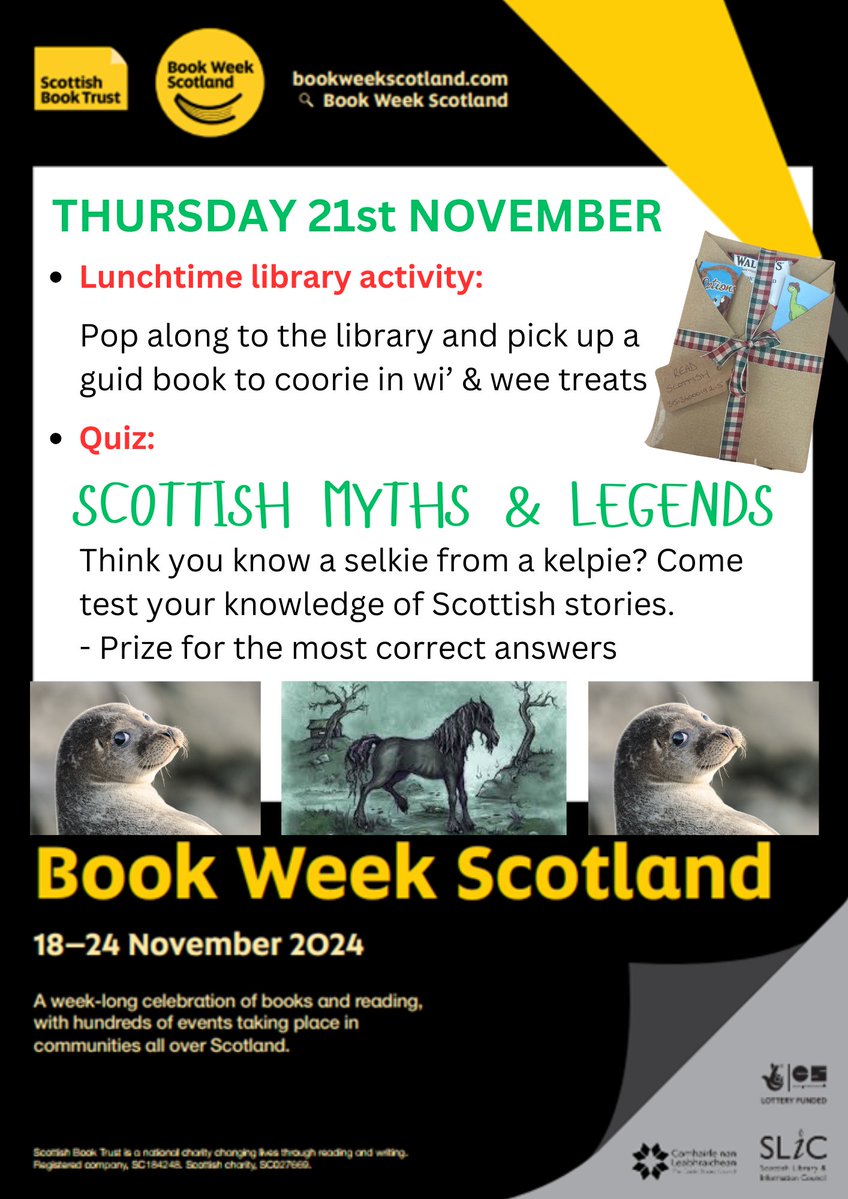 We will be celebrating #BookWeekScotland in the library at lunchtime on Thursday 21st November.  Come test your knowledge of Scottish myths &amp; legends, then pick up a guid book to coorie in wi' &amp; wee treats 📙 <a href="/Lornshill/">Lornshill Academy</a> #LornshillReads #ReadingSchoolsLornshill <a href="/scottishbktrust/">Scottish Book Trust</a>