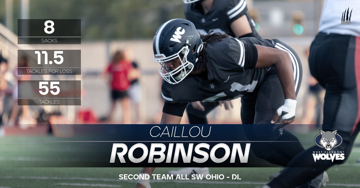 West Clermont HS Wolves Football (@wchswolvesfb) on Twitter photo Congrats to our guy Caillou Robinson / <a href="/Caillou2026/">CaillouRobinson2026</a> for EARNING 2nd Team All SW Ohio‼️
#HUNT
#WETSU Congrats to our guy Caillou Robinson / <a href="/Caillou2026/">CaillouRobinson2026</a> for EARNING 2nd Team All SW Ohio‼️
#HUNT
#WETSU