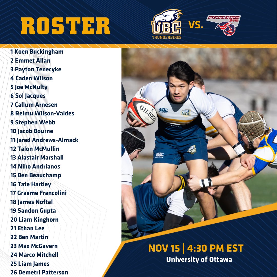 Lineup vs <a href="/piranhas/">.</a>.rugby 

⏰ - Today 4:30pm EST
📍 - University of Ottawa 
📺 - <a href="/therugbynetwork/">The Rugby Network</a> 

#gobirds ⚡️🐥
