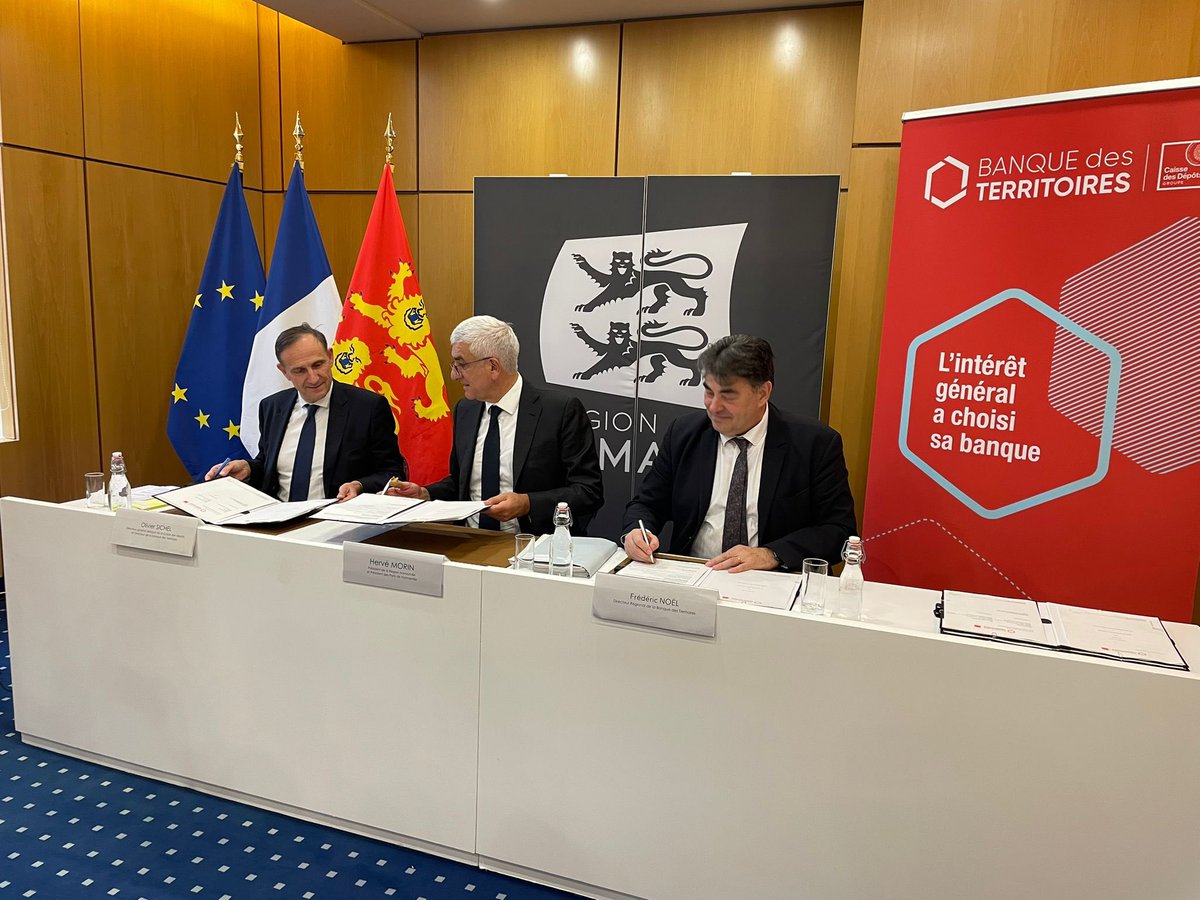Je suis heureux de signer aujourd’hui avec la banque des territoires au titre de la Région un contrat de 210 M€ permettant le financement de 6 projets dont l’ISEN à Caen ou encore le Campus équin de Goustranville et le CSN de Houlgate. 1/2