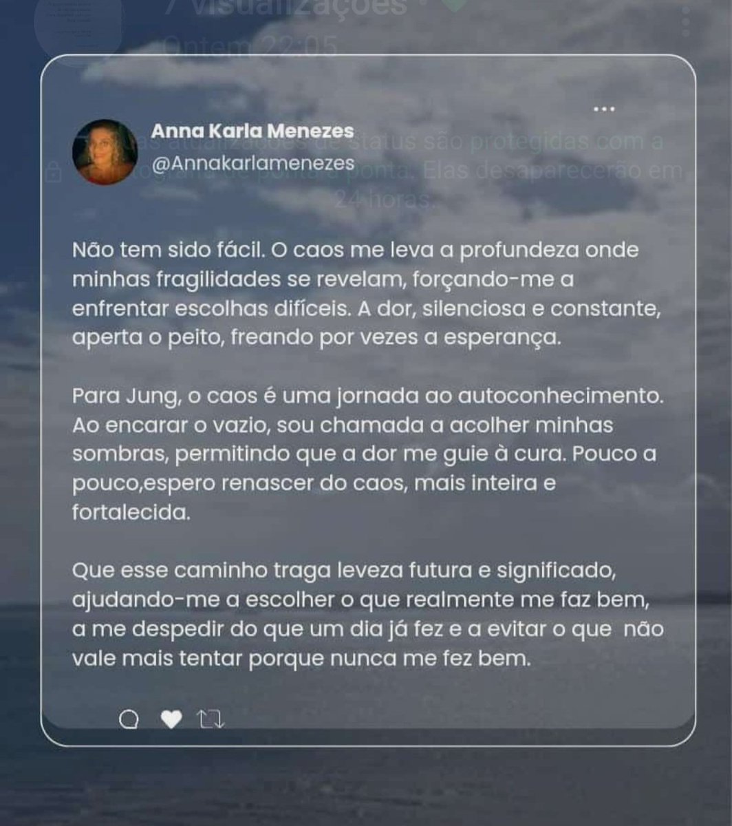 Reflexões diárias de uma vida em movimento. 
#ansiedade 
#caos 
#autoconhecimento 
#viver