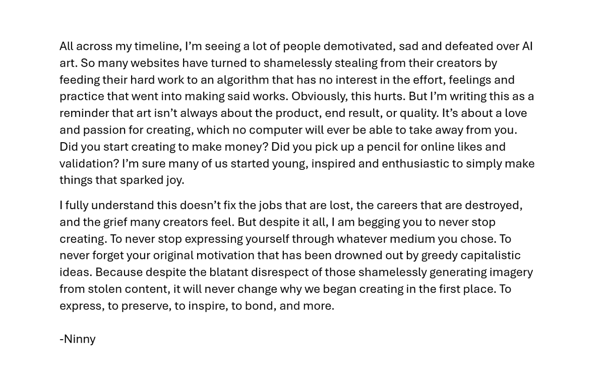 A message to creators.