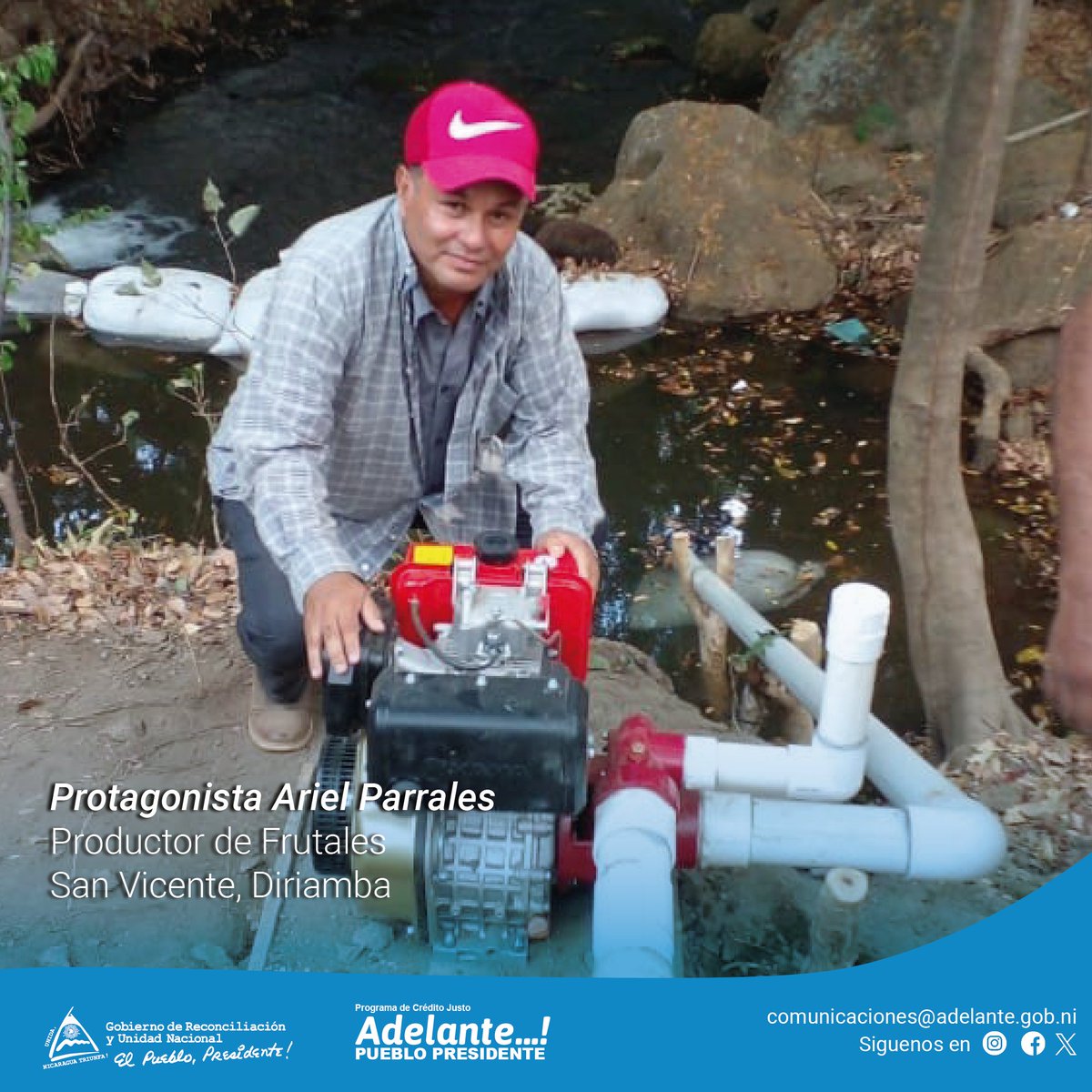 Ariel Parrales de la comarca San Vicente, Municipio de Diriamba, invirtió su crédito para establecer un sistetema de riego para siembra de frutales como Melón y Sandía 🍈🍉 🌶🌱 #ProgramaAdelante #DanielTiemposDeVictorias 🔴⚫✌