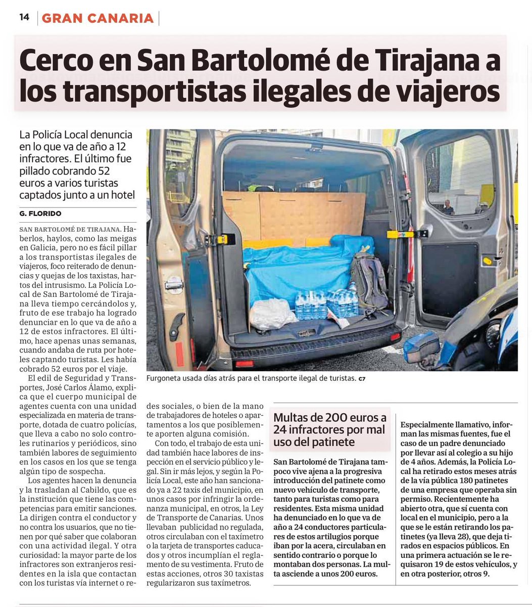 ✔ Agentes #policialocalsbt continuan con acciones, sobre actividades del transporte y movilidad:

⛔ Intrusismo en transporte de viajeros.

🛃 Inspecciones en sector del taxi.

🗒 Sanción mal uso (VMP) patinete 🛴 (recordar normas)

#maspalomas➕️segura 
maspalomas.com