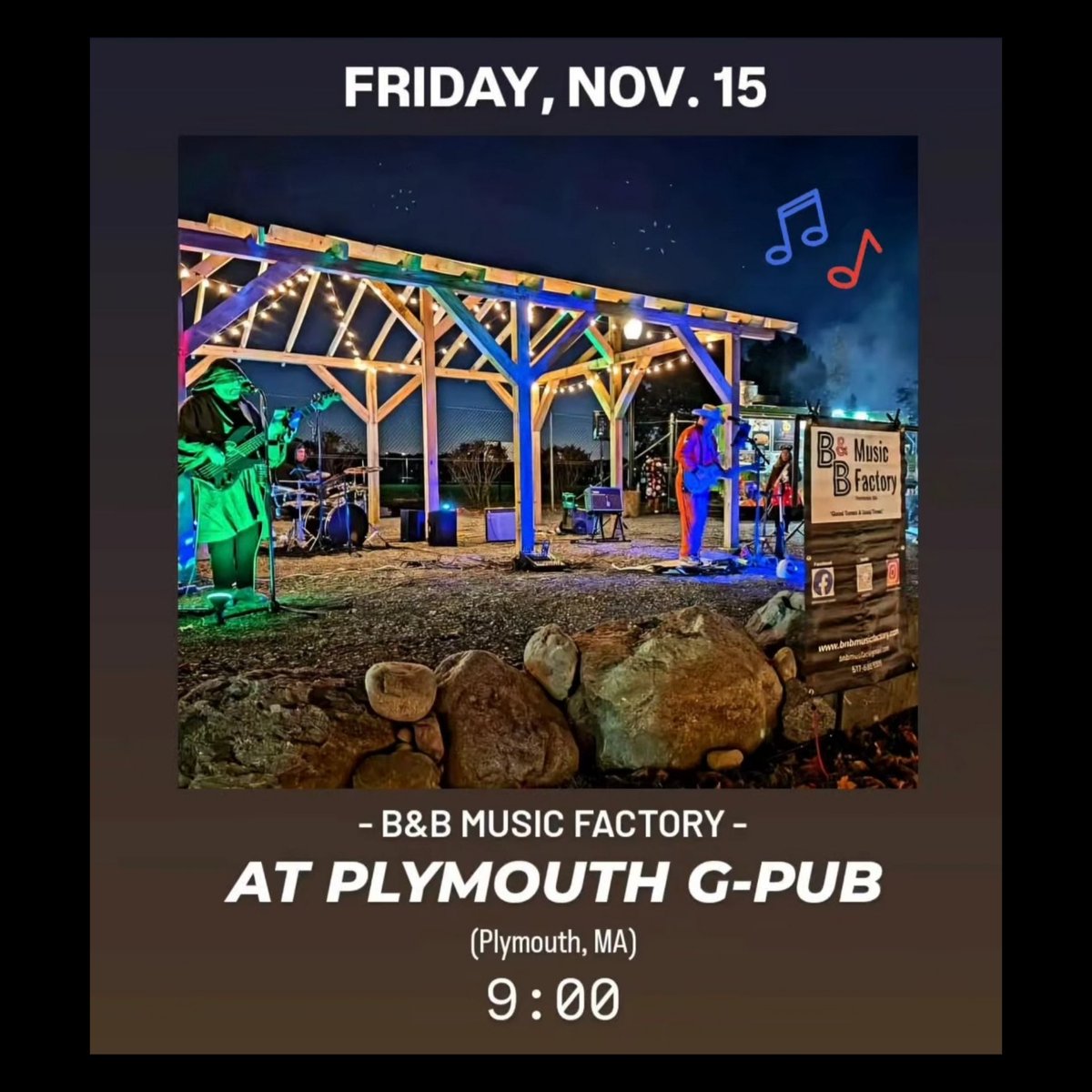 FRIDAY, 11/15: B&amp;B Music Factory returns to Plymouth G Pub in Plymouth, MA - plenty of drinks, food, and tunes for your Friday evening! Music at 9:00!

FACEBOOK: @BnBMusicFactory
INSTAGRAM: <a href="/bnb/">ben barokas</a>.music.factory

#like #follow #support #music
#rock #alternative #psychedelic