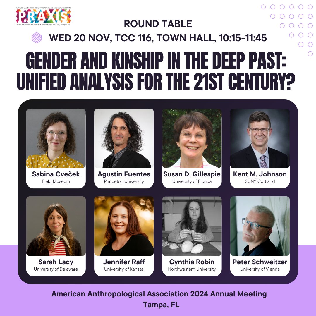 @SabinaCvecek (@sabinacvecek) on Twitter photo Excited about our round table at #AAA2024Tampa. Join us on Wednesday morning, to discuss gender & kinship in unified analysis across #anthropology subfields with <a href="/Anthrofuentes/">Agustín Fuentes</a>, Susan D. Gillespie, Kent M. Johnson, <a href="/professorlacy/">Sarah A Lacy</a>, <a href="/JenniferRaff/">Dr. Jennifer Raff</a>, Cynthia Robin, & Peter Schweitzer. Excited about our round table at #AAA2024Tampa. Join us on Wednesday morning, to discuss gender & kinship in unified analysis across #anthropology subfields with <a href="/Anthrofuentes/">Agustín Fuentes</a>, Susan D. Gillespie, Kent M. Johnson, <a href="/professorlacy/">Sarah A Lacy</a>, <a href="/JenniferRaff/">Dr. Jennifer Raff</a>, Cynthia Robin, & Peter Schweitzer.